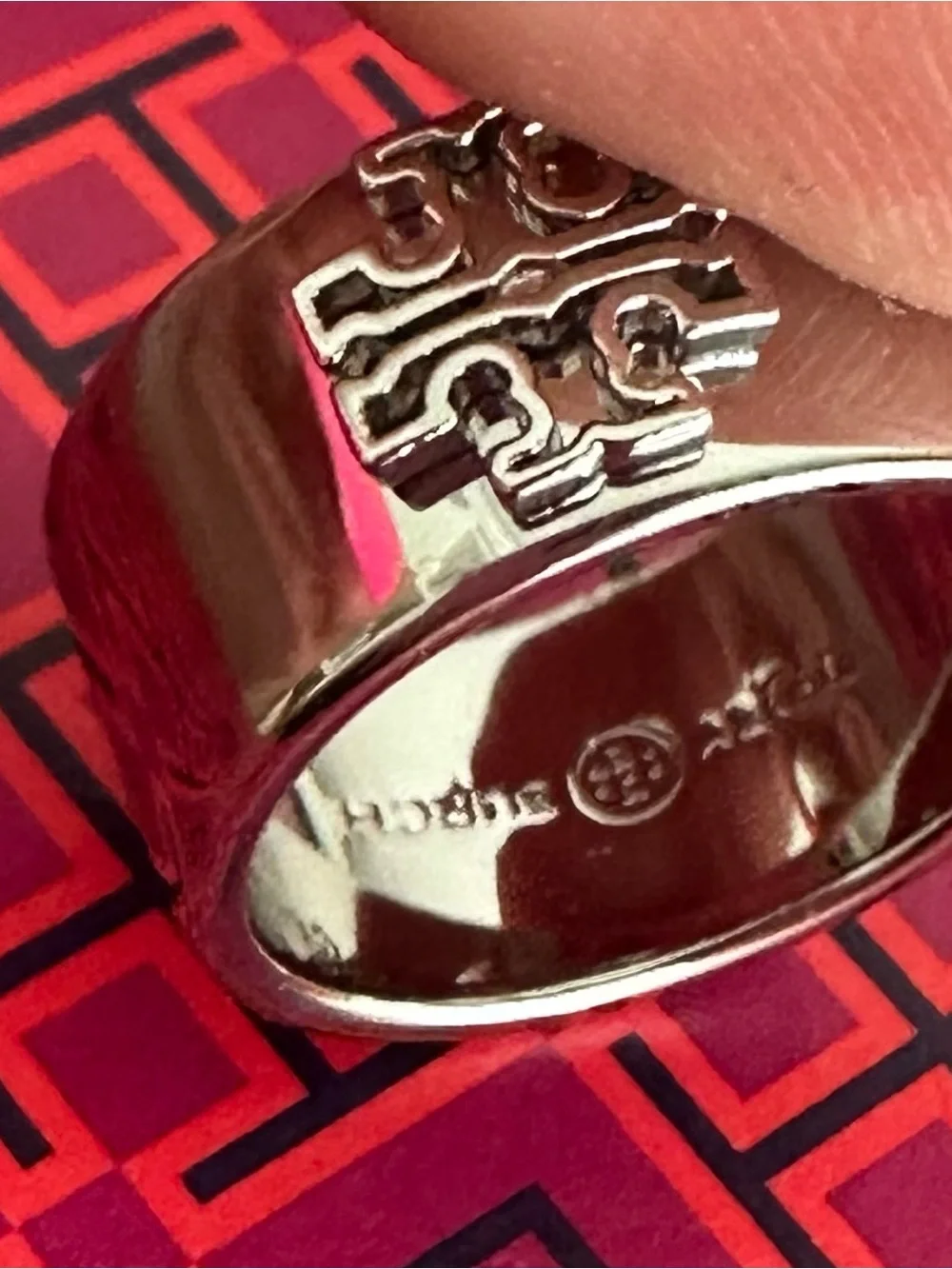 Tory Burch Silver Logo Band Ring